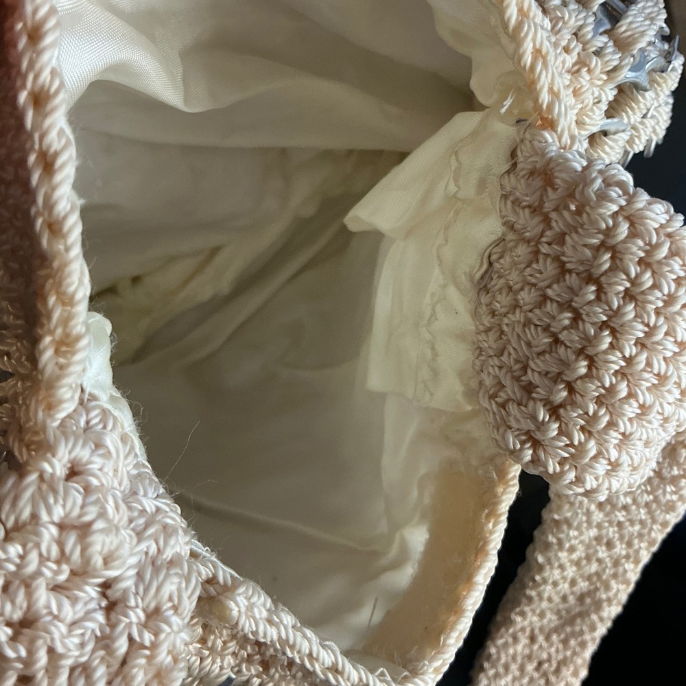 Handmade Soda Pop Tab Crochet Shoulder Bag Beige Metallic Recycled Eco Friendly - Picture 5 of 13